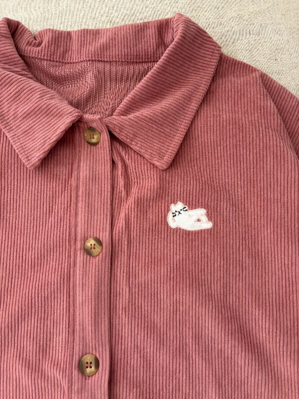 Cute kitty casual corduroy loose over size shirt
